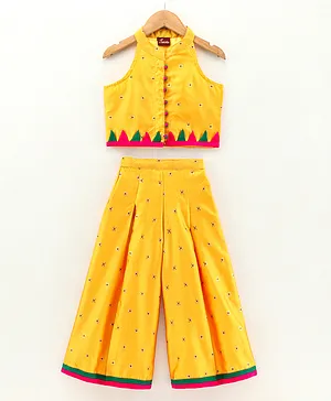 Twisha Sleeveless Printed Top With Flared Palazzo Pants - Yellow