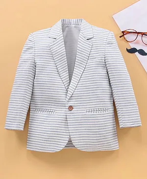 Rikidoos Full Sleeves Striped Blazer  - White