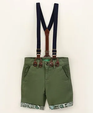 UCB Knee Length Shorts With Suspenders - Green