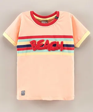 Little Kangaroos Half Sleeves T-Shirt Text Print - Peach