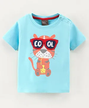 Little Kangaroos Half Sleeves Cotton T-Shirt Cool Tiger Print - Blue