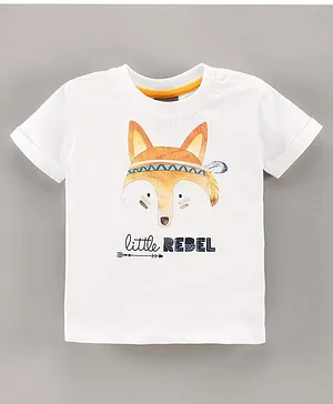 Little Kangaroos Half Sleeves Tee Fox Print - White