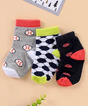 Cute Walk by Babyhug Anti Bacterial Ankle Length Socks Sports Ball Design Pack of 3 - Multicolour