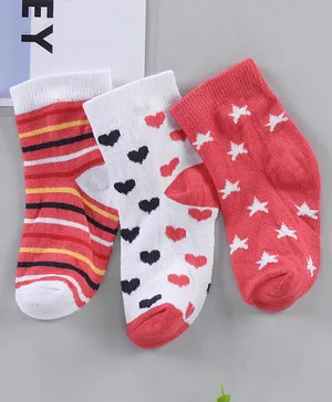 Cute Walk by Babyhug Cotton Knit Ankle Length Antibacterial Socks Multi Design Pack Of 3 - Multicolour