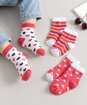 Cute Walk by Babyhug Cotton Knit Ankle Length Antibacterial Socks Multi Design Pack Of 3 - Multicolour