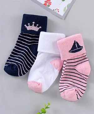 Cute Walk by Babyhug Anti Bacterial Ankle Length Socks Stripes Design Pack of 3 - Multicolour