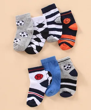 Cute Walk by Babyhug Cotton Knit Regular Length Antibacterial Socks Sports Design Pack of 7 - Multicolour