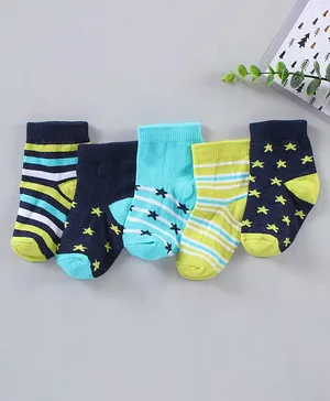 Cute Walk by Babyhug Ankle Length Anti-Bacterial Socks Multi Pattern Pack Of 5 - Multicolour