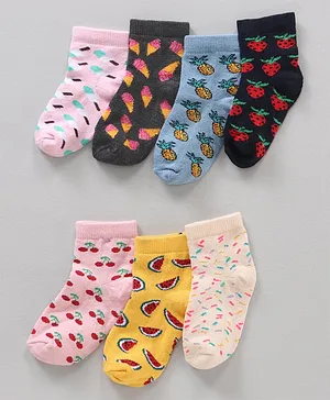 Cute Walk by Babyhug Anti Bacterial Ankle Length Socks Watermelon Print Set Of 7 - Multicolor