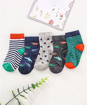 Cute Walk by Babyhug Ankle Length Antibacterial Socks Multi Design Pack Of 5 - Multicolor