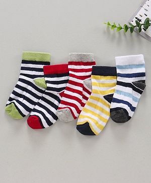 Cute Walk by Babyhug Ankle Length Antibacterial Socks Multi Design Pack Of 5 - Multicolor