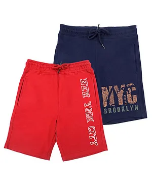 Wear Your Mind Pack Of 2 Graphic Print Shorts - Navy Blue & Red