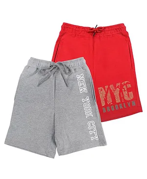 Wear Your Mind Pack Of 2 Graphic Print Shorts - Grey & Red