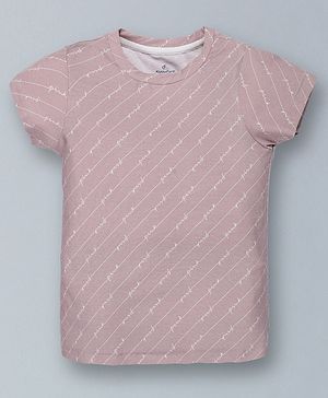 Kiddopanti Half Sleeves All Over Pink Printed Tee - Purple