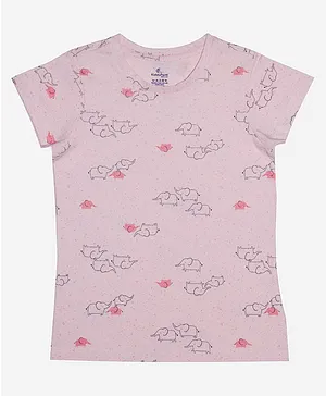 Kiddopanti Half Sleeves All Over Elephant Printed Tee - Baby Pink