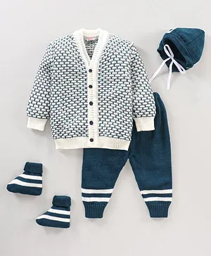 Babyhug Full Sleeves Sweater Set - Blue White