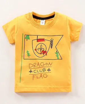 Grab It Half Sleeves T-Shirt Dragon Club Flag Print - Mustard