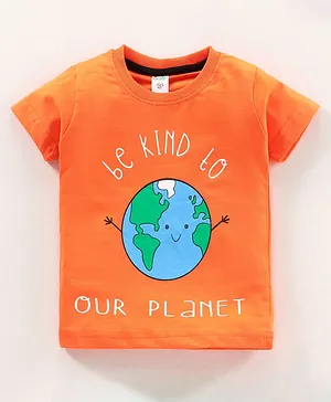 Grab It Half Sleeves T-shirt Planet Print - Orange