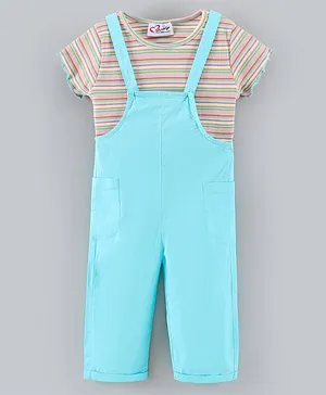 M'andy Short Sleeves Striped Tee With Jumpsuit - Blue