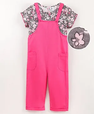 M'andy Short Sleeves Floral Print Top With Jumpsuit - Pink