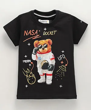 Noddy Half Sleeves NASA Rocket Print T Shirt - Black