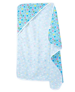 Babywish 100% Terry Cotton Hooded Towel Fruits Print - Blue