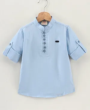 Rikidoos Full Sleeves Solid Kurta Style Shirt - Blue