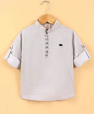 Rikidoos Full Sleeves Solid Kurta Style Shirt - Grey