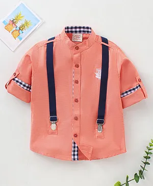 Rikidoos Full Sleeves Solid Shirt With Suspender - Orange