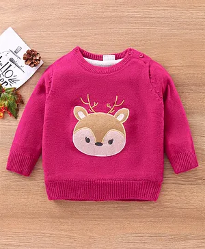 Babyhug Full Sleeves Sweater With 3D Reindeer Applique- Pink