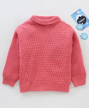 Babyhug Knitted Full Sleeves Solid Pullover Cable Knit Design Sweater - Pink