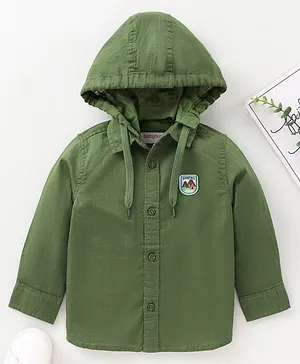 Babyhug Full Sleeves Hooded Solid Shirt - Green