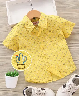Babyhug Half Sleeves Woven Cotton Shirt Cactus Print - Yellow
