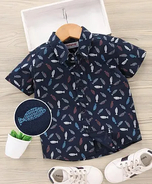 Babyhug Half Sleeves Shirt Fish Print - Navy