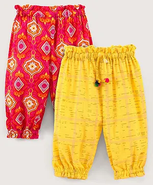 BownBee Set of 2 Full Length Motif Printed Harem Pants - Yellow