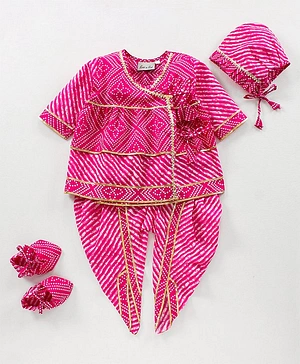 BownBee Full Sleeves Bandhni Printed Kurti With Dhoti Pants - Pink