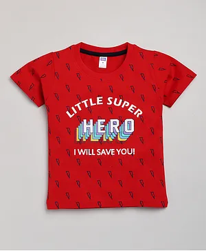 Nottie Planet Half Sleeves Hero Print Tee - Red