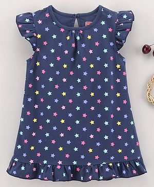 Babyhug Short Cap Sleeves Nighty Star Print - Blue