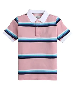 DALSI Half Sleeves Striped Polo Tee - Pink & White