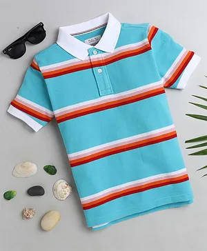 DALSI Half Sleeves Striped Polo Tee - Sky Blue