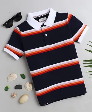 DALSI Half Sleeves Striped Polo Tee - Navy Blue