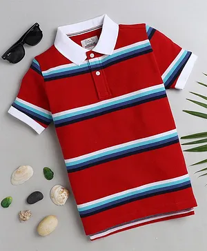 DALSI Half Sleeves Striped Polo Tee - Red