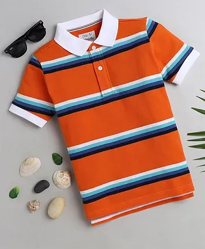 DALSI Half Sleeves Striped Polo Tee - Orange