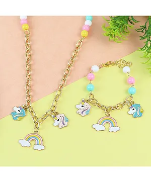 Asthetika Unicorn Rainbow Necklace & Bracelet Set - Blue