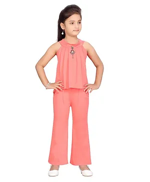 Aarika Sleeveless Pleated Detailing Solid Top & Trousers Set - Peach