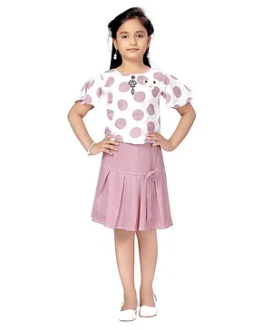 Aarika Half Sleeves Checks Print Top & Skirt Set - Pink & White