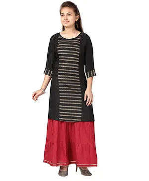 Aarika Three Fourth Sleeves Ethnic Striped Kurta With Skirt - Black