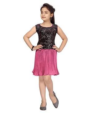 Aarika Sleeveless Sequin Embellished Top With Accordion Pleated Skirt - Pink