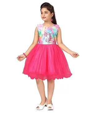 Aarika Sleeveless Unicorn Print Party Dress - Dark Pink