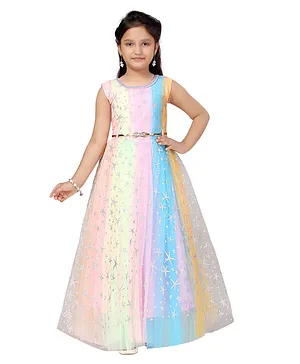 Aarika Sleeveless Glitter Stars Printed Party Gown - Multi Colour